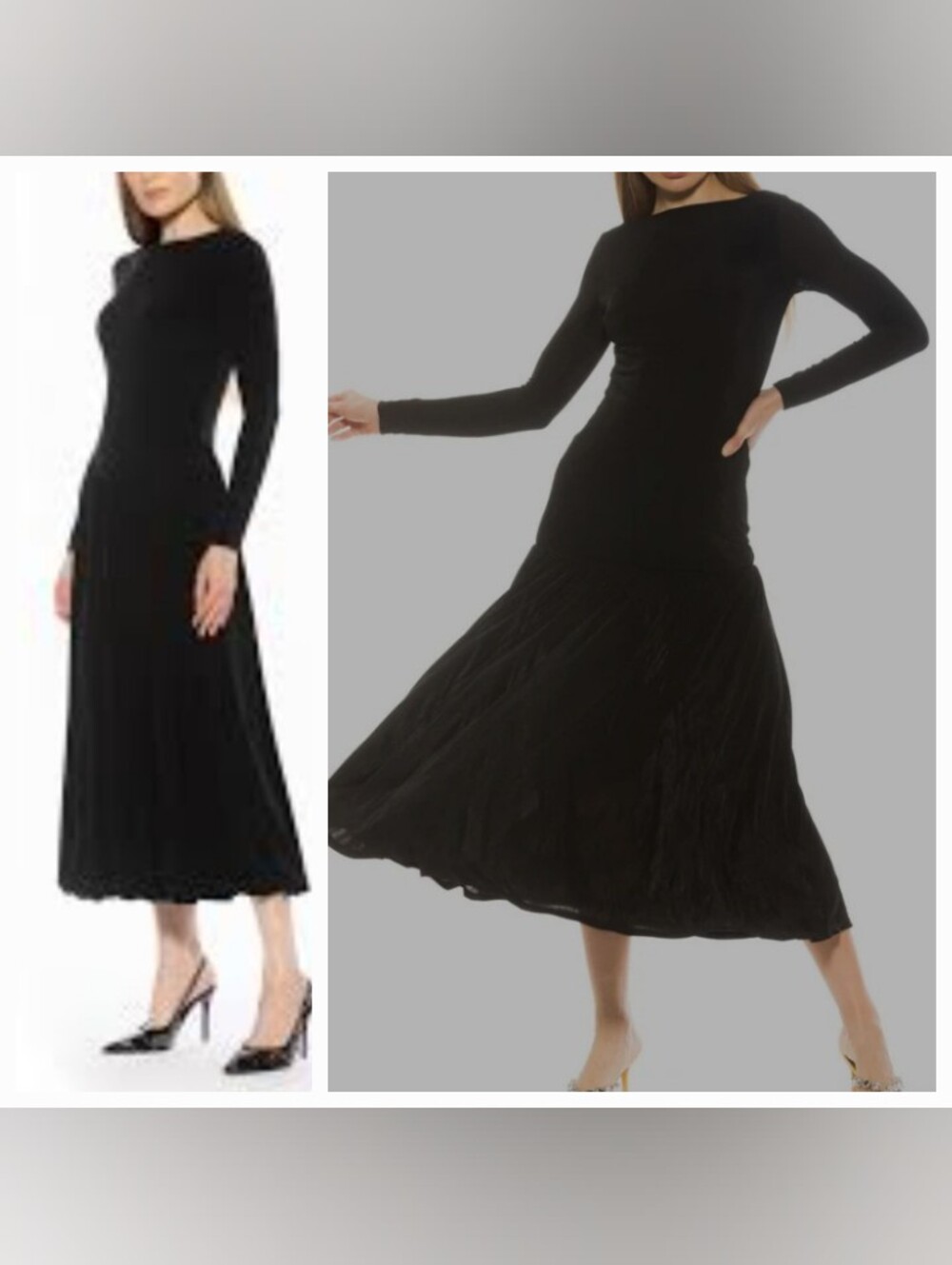 ALEXIA ADMOR Khaite Long Sleeve Drop waist Shirred Maxi dress In Black XL